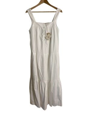 Faherty Classic Marina White Tiered Summer Seersucker Cotton Dress Size Medium